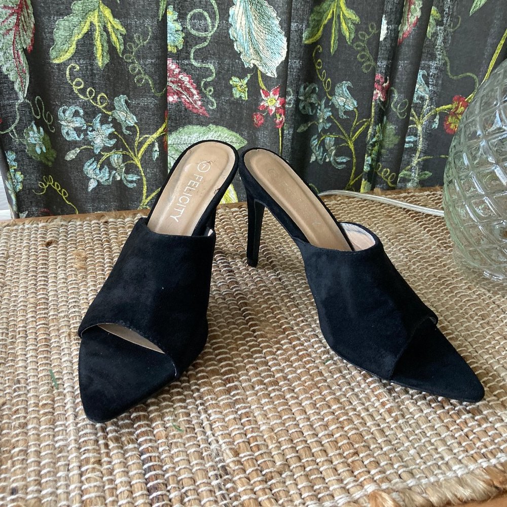 Felicity Black Suede Pointrd Toe Slip on Heel  7